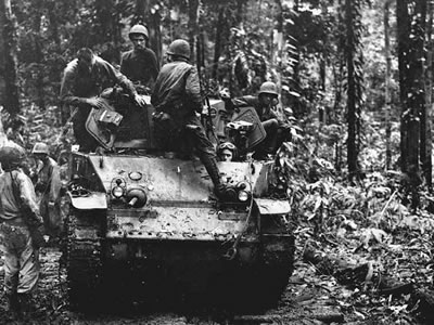 M5 light tank and crew at the Battle of Cape Gloucester, New Guinea in 1944