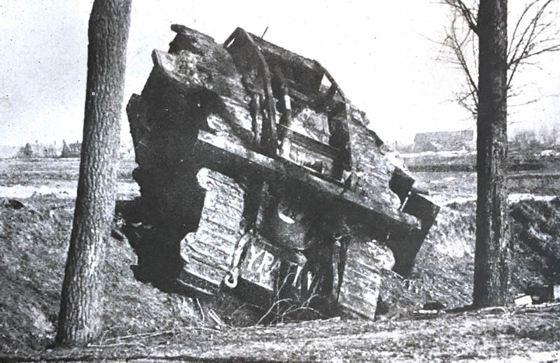 Mark IV Heavt Tank traversing ditch at Battle of Cambrai 1917