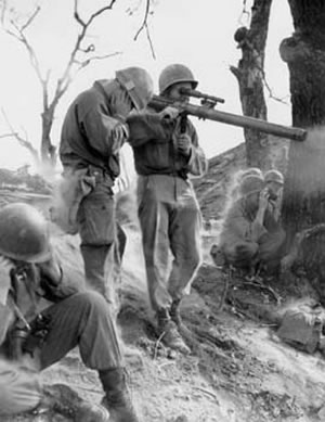 US soldier firing an M18A1 recoilless rifle during the Korean War