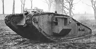 British Mark IV heavy tank. Mark IV heavy tanks were used at the Third Battle of Ypres.