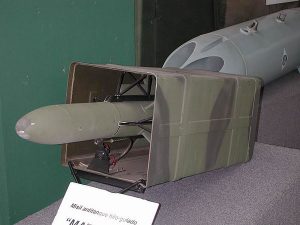 A Mathogo missile and its launcher box