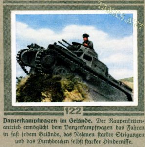 German 1936 cigarette card for people to collect and stick in albums, this one shows a Panzer I in action with will have helped spark interest in building the German war machine in the late 1930's