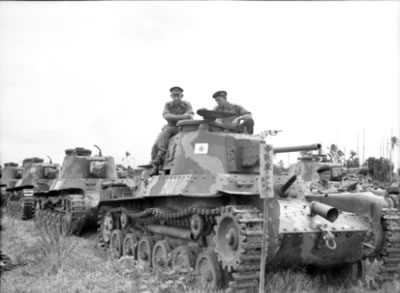Australian officers with a surrendered Type 97 Chi-Ha medium tank in September 1945