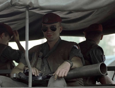 French soldier with Lance-Roquettes Anti-Char 89mm anti-tank rocket launcher (ACL89) in Lebanon, 1983