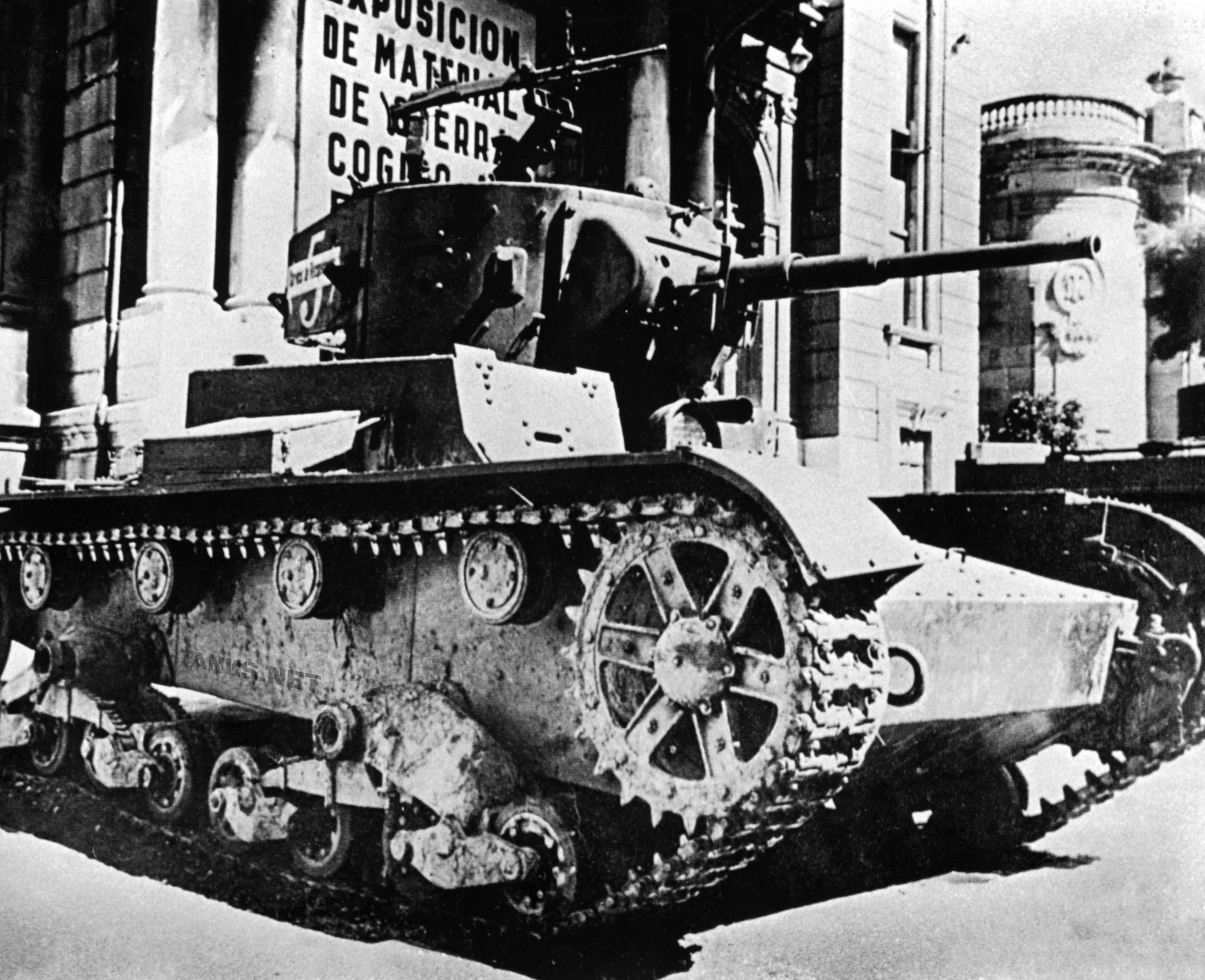 Soviet T-26 light tank captured by Nationalists and put on display during the Spanish Civil War