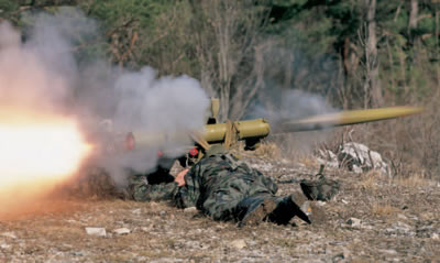 AT-4 Spigot anti-tank guided missile being fired