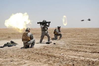 US Special Forces soldier firing a Carl Gustav 84mm recoilless rifle during training in Iraq in 2010