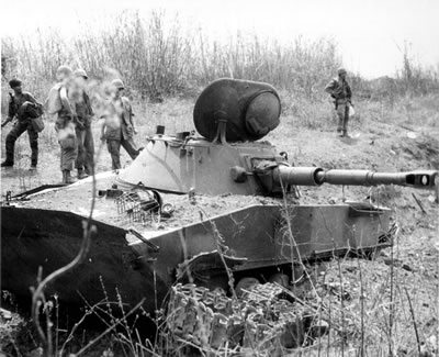 PT-76 light amphibious tank that was destroyed at the Battle of Ben Het in Vietnam