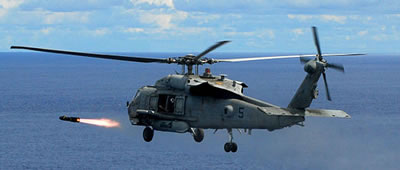 AGM-114 Hellfire air-to-ground missile being fired from a Seahawk helicopter over the Pacific Ocean during a US Navy exercise in 2007