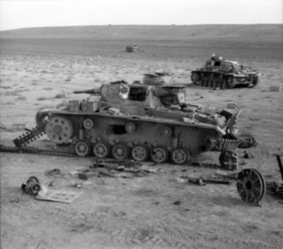 Damaged German Panzer IIIs during Operation Crusader