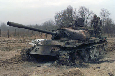 Destroyed T-55 main battle tank in Bosnia-Herzegovina, 1997