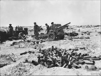 25-pounder guns of the 2/8 Royal Australian Artillery near El Alamein, July 12, 1942