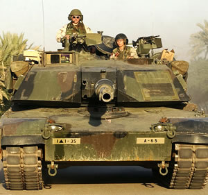 M1A1 Abrams MBT (main battle tank) in Baghdad during the Occupation of  Iraq in the Second Gulf War, November 13, 2003