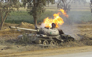 Destroyed Iraqi Type 69 main battle tank during the Second Gulf War, April 2, 2003