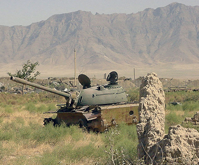 Abandoned Soviet T-55 main battle tank in Afghanistan