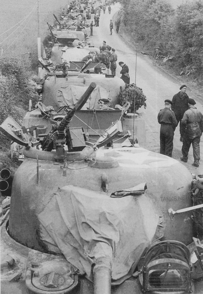 Sherman tanks waiting to embark for D-Day