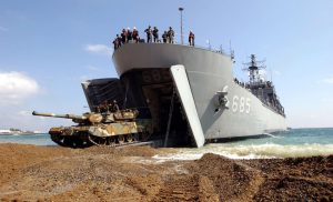 South Korean K1A1 tank drives off an amphibious landing ship